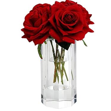 Imagem de YYBOES Vaso de vidro para flores, conjuntos de vasos para decoração, vaso de vidro transparente simulação de arranjo de flores de cristal rosa, sala de estar, mesa de jantar, decoração de casa, vaso