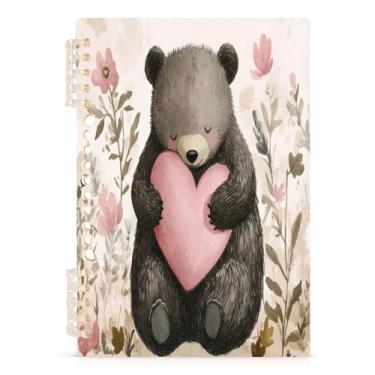 Imagem de Burbuja Caderno de coração com urso dos namorados, papel pautado universitário A5 com 60 folhas, fichário para diário, trabalho, escritório, 1 pacote