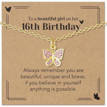 Imagem de Sepfavo Colar de borboleta de cristal para meninas, 6, 7, 8, 9, 10, 11, 12, 13, 16, 18, presente de aniversário, incrustado com zircônia, colar de diamante infantil hipoalergênico, 18, Aço inoxidável