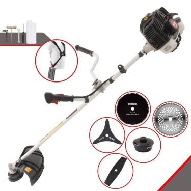 Imagem de Roçadeira Profissional Lateral Kawashima Kw52le À Gasolina 52c 2,5hp 2t + Faca 2 Pontas 330mm + Faca 40 Dentes 255mm +