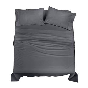 Imagem de ROYALE LINENS Jogo de lençol 100% algodão orgânico – tecido percal – conjunto de 4 peças – 1 lençol de cima, 1 lençol com elástico profundo e 2 fronhas – lençóis cinza – casal Sábanas – Fresco (cinza)