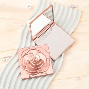 Imagem de Espelho de maquiagem quadrado dobrável requintado com padrão rosa - vidro de alta definição de ampliação 2x, para mãe, noiva e dama de honra em feriados, aniversários, casamentos (rosa)