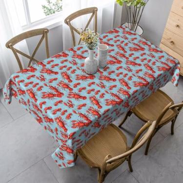 Imagem de SKKNT Toalha de mesa de jantar com estampa de lagosta vermelha, 89 x 139 cm, retangular, impermeável, reutilizável, festa de jantar