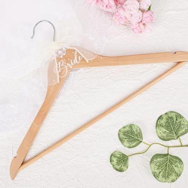 Imagem de Cabide de madeira para vestido de noiva com laço de pérola (Burlywood, noiva)