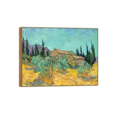 Imagem de Vincent van Gogh Famosa pintura em tela de arte de parede pronta para pendurar. Cabines entre árvores. Imagem em moldura de madeira para decoração de sala de estar 40 x 50 cm 16 x 20 pol