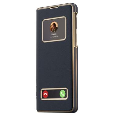 Imagem de LYJSMGZ Capa magnética para Samsung Z Fold 7, estofamento de couro genuíno, à prova de choque, janela de visualização, capa fina, suporta carregamento sem fio, azul, Z Fold 7