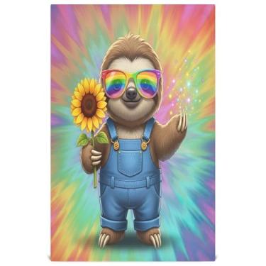 Imagem de Joisal Toalhas de prato divertidas e fofas de preguiça arco-íris para decoração de cozinha, toalhas de mão de chá, panos de prato finos de secagem rápida 45 x 71 cm, 4 pacotes com 4