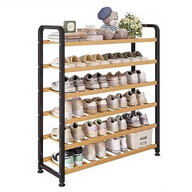 Imagem de NRNQMTFZ Sapateira de bambu de 6 níveis, organizador de armazenamento de sapatos para entrada, comporta de 18 a 24 pares de sapatos, para corredor, sala de estar, quarto (80 cm)