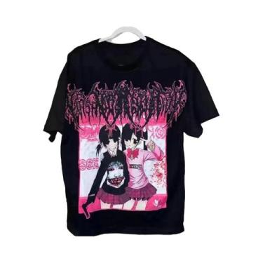 Imagem de Camiseta Gráfica Unissex Estilo Gótico De Manga Curta Y2K Retro Com Es