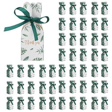 Imagem de Acouto Caixas para Lembrancinhas de Casamento, 50 Peças, Embalagem para Doces, Lembranças de Festa, Aniversário, Com Fita, Festa de Casamento, Chuveiro (folhas verdes da floresta)