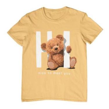Imagem de Camiseta Feminina Masculina Estampa Urso Hi Nice To Meet You Algodão S