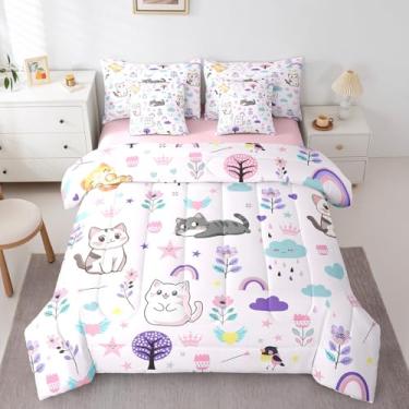 Imagem de Erosebridal Jogo de cama infantil com estampa floral de gato, 7 peças, para decoração de quarto de crianças, meninos, meninas, adolescentes, 7 peças