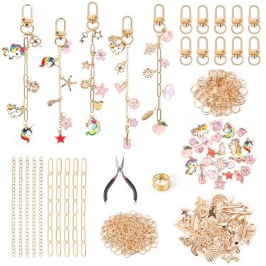 Imagem de Lokuc Kit de fabricação de chaveiros de 378 peças – Kit de berloques de bolsa DIY com caixa, 55 pingentes, 10 clipes de chaveiro, alicates de joias, chaveiros e anéis de salto – Kit de presente