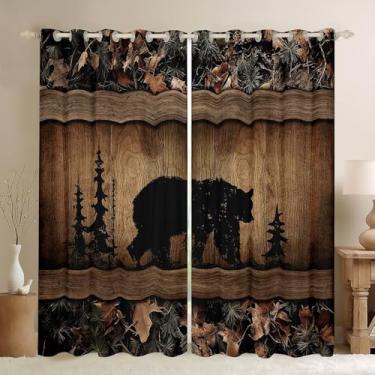 Imagem de Cortinas blackout rústicas de fazenda rústica, urso, cabana, urso, 106 cm L x 163 cm, galhos de árvores, floresta, camuflagem, caça, vida selvagem, cortinas e cortinas para meninos, homens, camuflagem