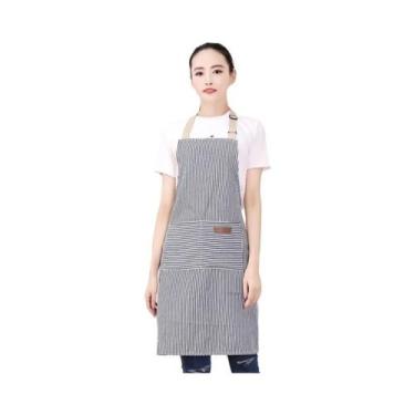 Imagem de Avental De Trabalho Unissex Branco E Preto Listrado Repelente De Óleo 