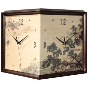 Imagem de Relógio de parede decorativo Boho Jiangnan cenário relógio de parede de canto, decoração de parede elegante vintage, relógio silencioso de design de dupla face, para restaurantes, cafés (Cor: A