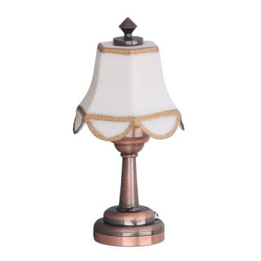 Imagem de Cuofyunl lâmpada de mesa para casa de bonecas elegante luz led alimentada por bateria metal plástico lâmpada em miniatura para decoração em escala 1:12