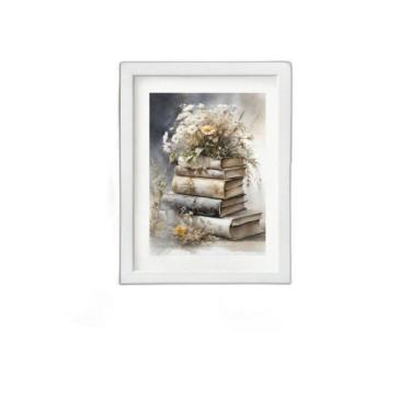 Imagem de Quadro Livros E Flores 60X48Cm