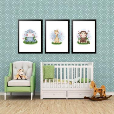 Imagem de Kit 3 Quadros Grandes Quarto Infantil Filhotinhos I 60X48Cm