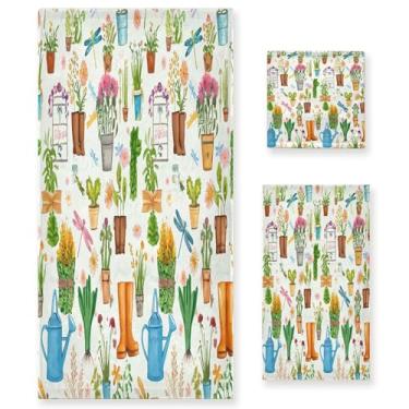 Imagem de xigua Conjunto de toalhas de banheiro de plantas absorventes macias 3 peças toalha de banho toalha de mão toalhas decorativas para banheiro, academia, hotel, praia, piscina