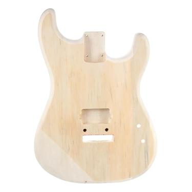 Imagem de Guitarra elétrica de madeira de álamo inacabada com orifício de captação único para peça de substituição de guitarra elétrica ST, corpo de guitarra com abertura dupla de três partes