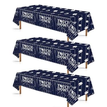 Imagem de Greencian Toalha de mesa de plástico para festa de futebol americano, 3 peças, capa de mesa de rúgbi americano, impermeável, caubói, azul marinho, toalha de mesa para decoração de chá de bebê 137 x