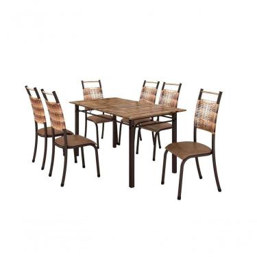 Imagem de Conjunto Chicago 06 Cadeiras Com Base Piauí Bm Tubulares Pinus Conhaque-ratan Carvalho-courino 13