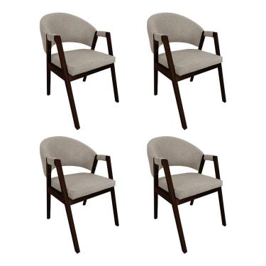 Imagem de Kit 4 Cadeiras Helen para Sala de Jantar Madeira Maciça Castanho Premium Assento Linho - Bege
