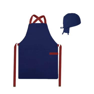 Imagem de Avental Azul Marinho Vermelho e Bandana Barista Chef Unissex