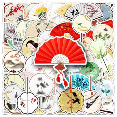 Imagem de Adesivos, ventilador chinês, 50 peças, decalque tradicional em estilo 