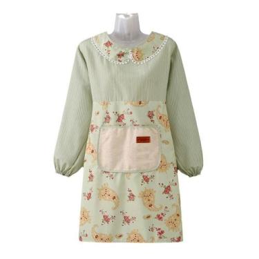 Imagem de Avental de algodão de manga comprida para mulheres com estampa floral 