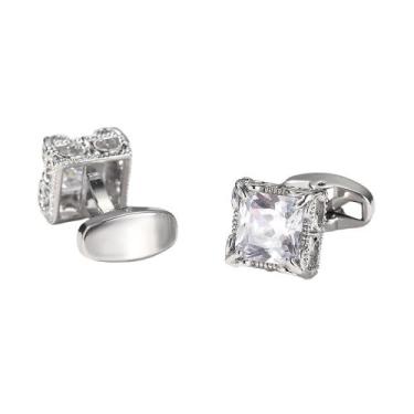 Imagem de Abotoaduras quadradas vintage prateadas com zircônia cúbica - yiweisai