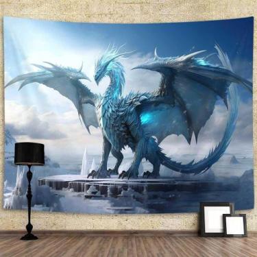 Imagem de Tapeçaria para pendurar na parede Fantasy Dragon Ice Blue 150x130cm - 