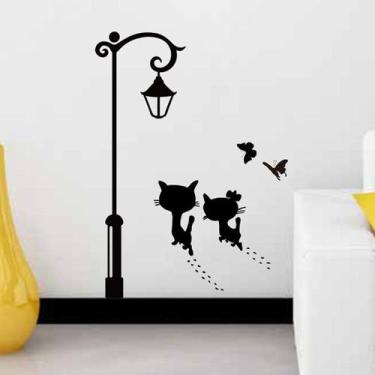 Imagem de Adesivo de parede Black Cat and Street Lamp Cute Cats 22x42cm - yiweis