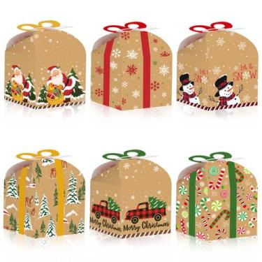 Imagem de Conjunto de caixa de presente de Natal, 6 peças com alça de laço 15,25