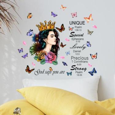 Imagem de Adesivo de parede Queen com coroa e borboletas PVC 51x46cm - yiweisai