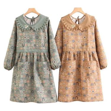 Imagem de Avental de manga comprida para mulheres com estampa floral - estilo co