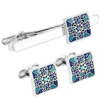 Imagem de Conjunto de abotoaduras e barras de gravata com design floral de inspi