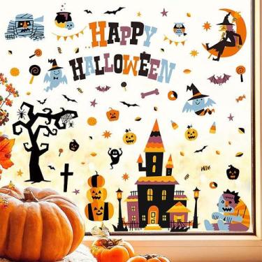 Imagem de Adesivos de parede Halloween Cartoon Pumpkin Ghost Bat PVC - yiweisai