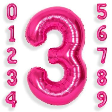 Imagem de Balões Foil Helium Number SUWEN 40cm Hot Pink 3º aniversário