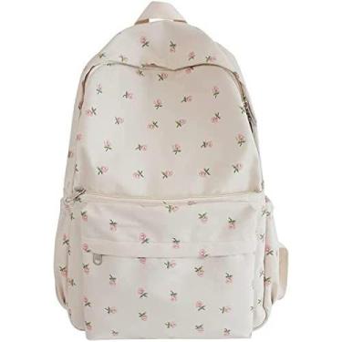 Imagem de Mochila KAOBIO Cute Preppy com estampa floral impermeável branca