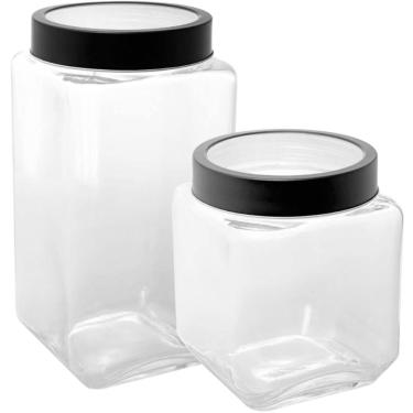 Imagem de Kit Potes de Vidro 1,2L e 2,2L Gran Gastro Lyor Tampa Metal Preta Mantimentos