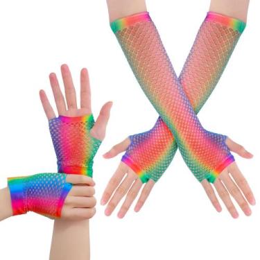 Imagem de Luvas Fishnet Yolev Rainbow Fingerless, 2 pares para mulheres