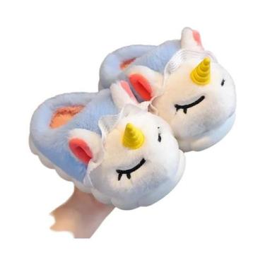 Imagem de Chinelos De Pelúcia Unicórnio Unissex Para Crianças, Inverno, Antiderr