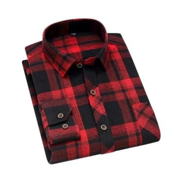 Imagem de Camisa De Flanela De Algodão Xadrez Masculina De Manga Longa, Ajuste R
