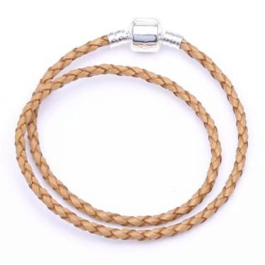 Imagem de Pulseira De Berloque Couro Bege Duas Voltas Banho Prata - Pulseiras e 