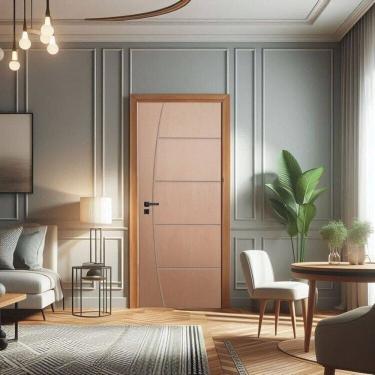 Imagem de Kit 4 Folhas de Porta de Madeira Maciça 210x62cm Friso Curupixá