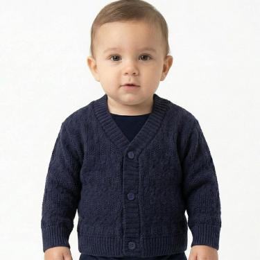 Imagem de Casaco de Trabalhado Tricô Kids Tranças Azul Marinho