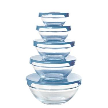 Imagem de Conjunto 5 Potes Tigela Vidro Tampa Azul Class Home