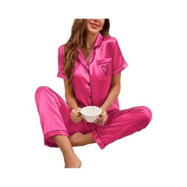 Imagem de Conjuntos De Pijamas De Seda Para Mulheres Com Camisa De Manga Curta E